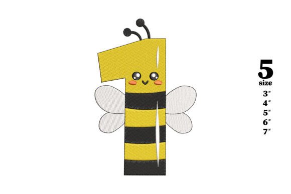 Bee in the Shape of the Number 1: A Stylish Embroidery Design
