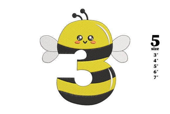 Bee in the Shape of the Number 3: A Unique Embroidery Design