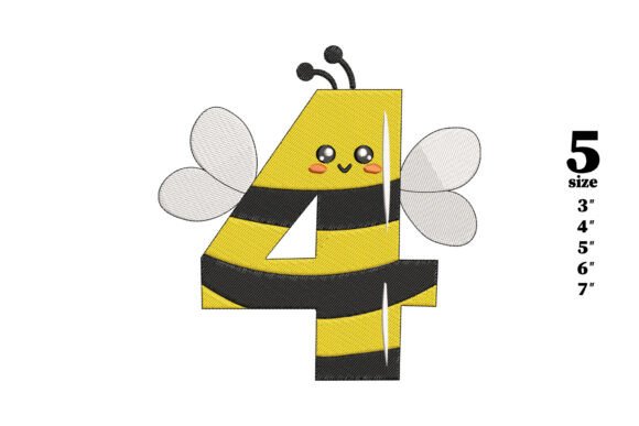 Bee in the Shape of the Number 4: A Unique Embroidery Design