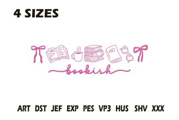 Charming Bookish Line Art Embroidery Design
