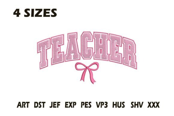 Charming Teacher Pink Bow Embroidery Design